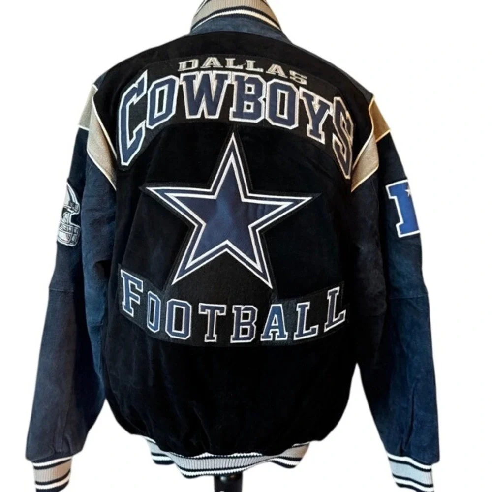 NFL Dallas COWBOYS Licensed Shell 100% LEATHER‎ Suede Varsity Jacket Mens S